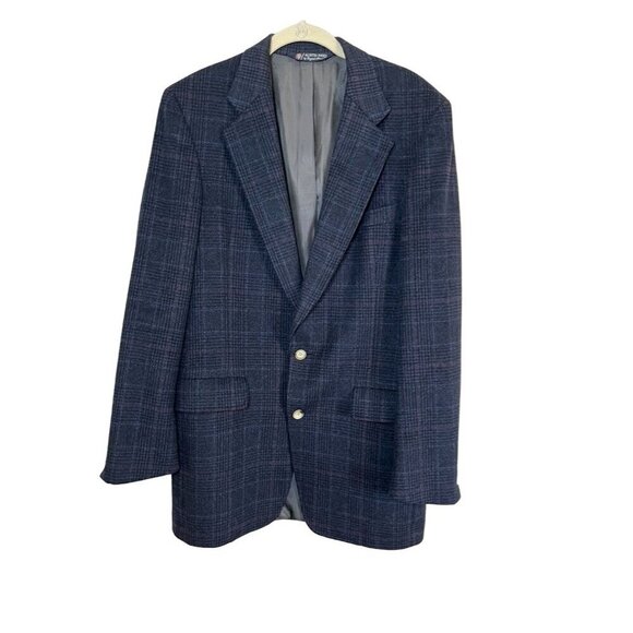 Austin Reed Blazer Men Blue Houndstooth 28 Button Notch Collar Wolf Brothers - Picture 1 of 16